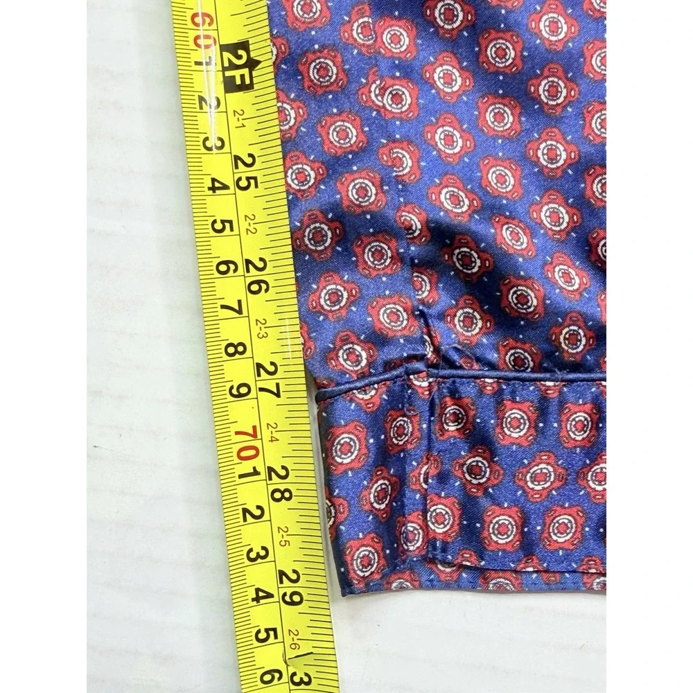 Robert Louis Men's Large Silk Blend Pajama Set Blue Red Print Button Front